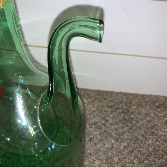 Vintage Large Hand Blown Glass Italian Wine Decanter/ Carafe Ice Chamber Green - Picture 5 of 12